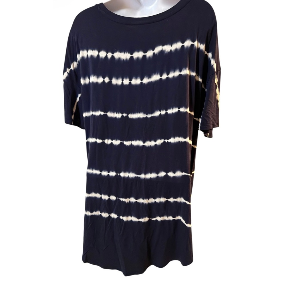 Time and Tru Womens Tie Dye Tunic Top Shirt Dress Navy White Size M‎